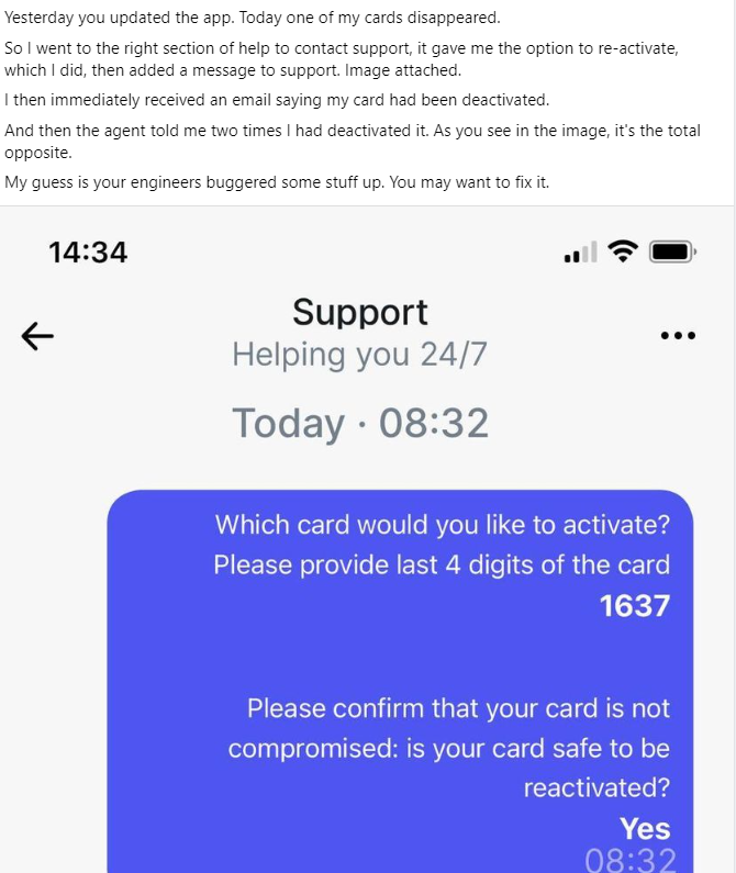 moscowbob's tweet photo. For @RevolutApp . Seems your new app buggered a few things up. https://t.co/I7ubEZtDit