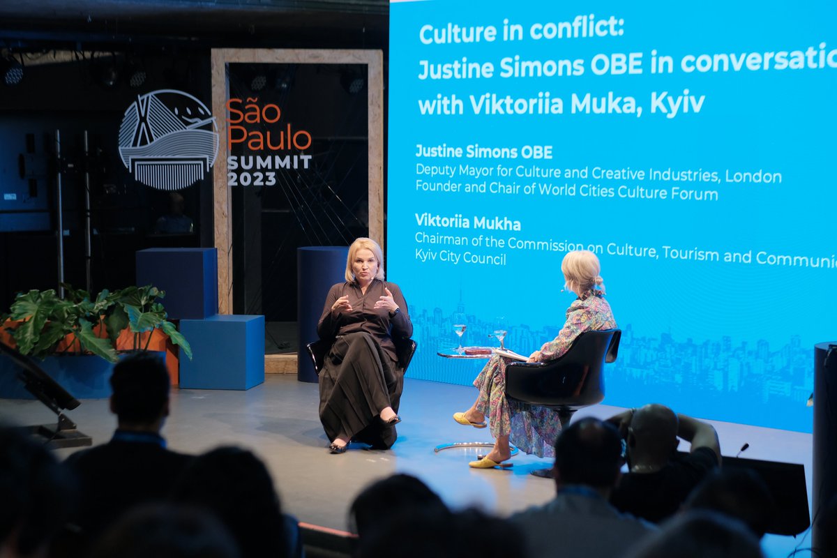 wccforum's tweet photo. 💫 Day 2 highlights #wccf_summit in São Paulo

Powerful storytelling from Viktoriia Mukha @Kyiv in conversation with @justinesimons Chair @wccforum on  role of culture in conflict. https://t.co/AIfJkMZLxb