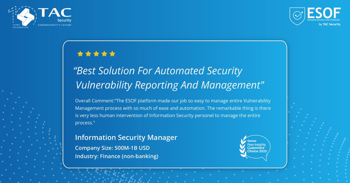 #ClientStories: Discover the Exciting Experiences Shared by Our Appreciative Customers.

#TACSecurity #CyberSecurity #ESOF #ClientTestimonial