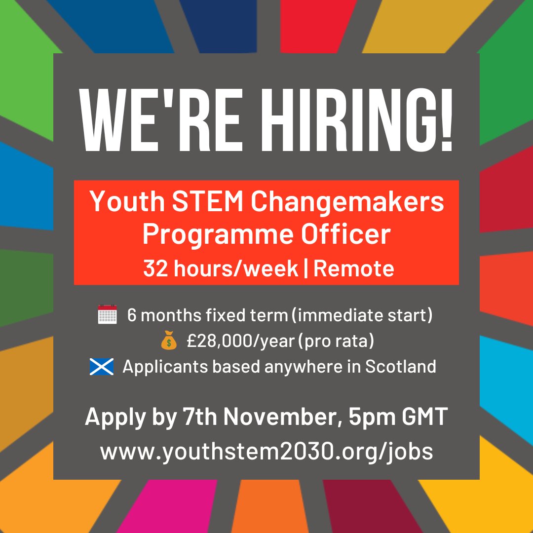 📢 We're hiring! 📢

If you're proactive, passionate about #entrepreneurship and have experience managing projects, apply now to become a #YouthSTEMChangemakers Programme Officer!

⏲️ 32h/week (flexible working)
🌍 Remote⁠
💰 £28k, pro rata

Apply Now ➡️ youthstem2030.org/jobs