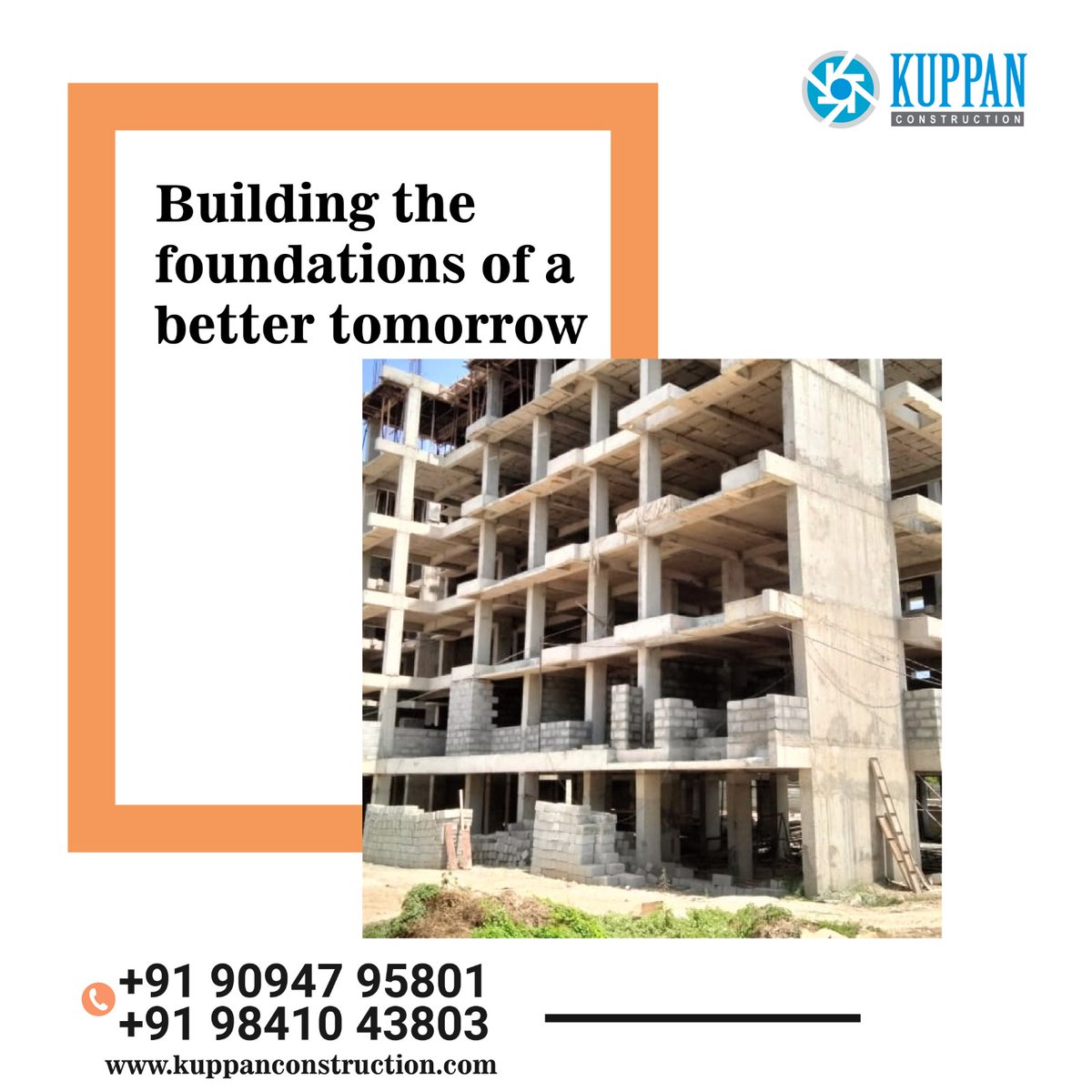 Kuppan Construction...!

Building the foundations of a better tomorrow.

Call Us : +91-98410 43803 / +91-90947 95801
Visit Our Websiteite : kuppanconstruction.com
#kuppanconstruction #civilcontractors #civilcontractorsinchennai #chennai #constructionchennai #builderschennai