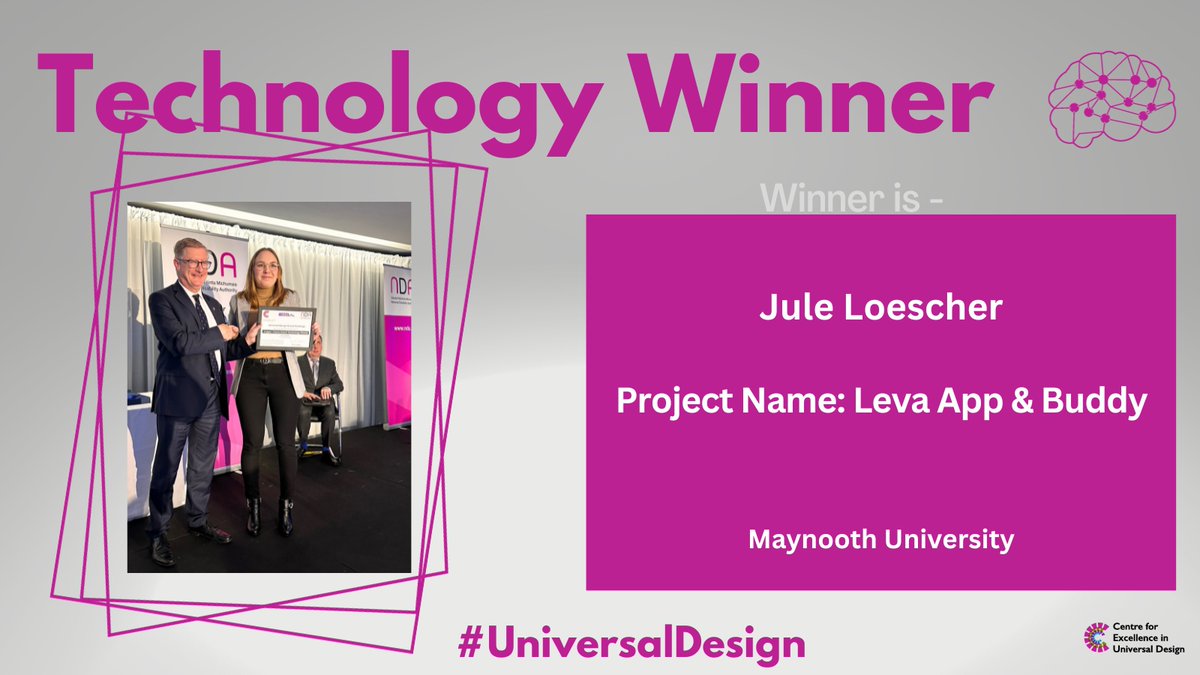 Centre for Excellence in Universal Design (CEUD) (@ceud_nda) on Twitter photo Well done Jule Loescher of <a href="/MaynoothUni/">Maynooth University</a> winner of the Technology catogery at the Universal Design Grand Challenge 2023 Student Awards, for her Leva App & buddy, developed to provide stress and anxiety relief for neurodivergent women with #ADHD #UniversalDesign <a href="/Entirl/">Enterprise Ireland</a> <a href="/EU_Social/">EU Social 🇪🇺</a> Well done Jule Loescher of <a href="/MaynoothUni/">Maynooth University</a> winner of the Technology catogery at the Universal Design Grand Challenge 2023 Student Awards, for her Leva App & buddy, developed to provide stress and anxiety relief for neurodivergent women with #ADHD #UniversalDesign <a href="/Entirl/">Enterprise Ireland</a> <a href="/EU_Social/">EU Social 🇪🇺</a>