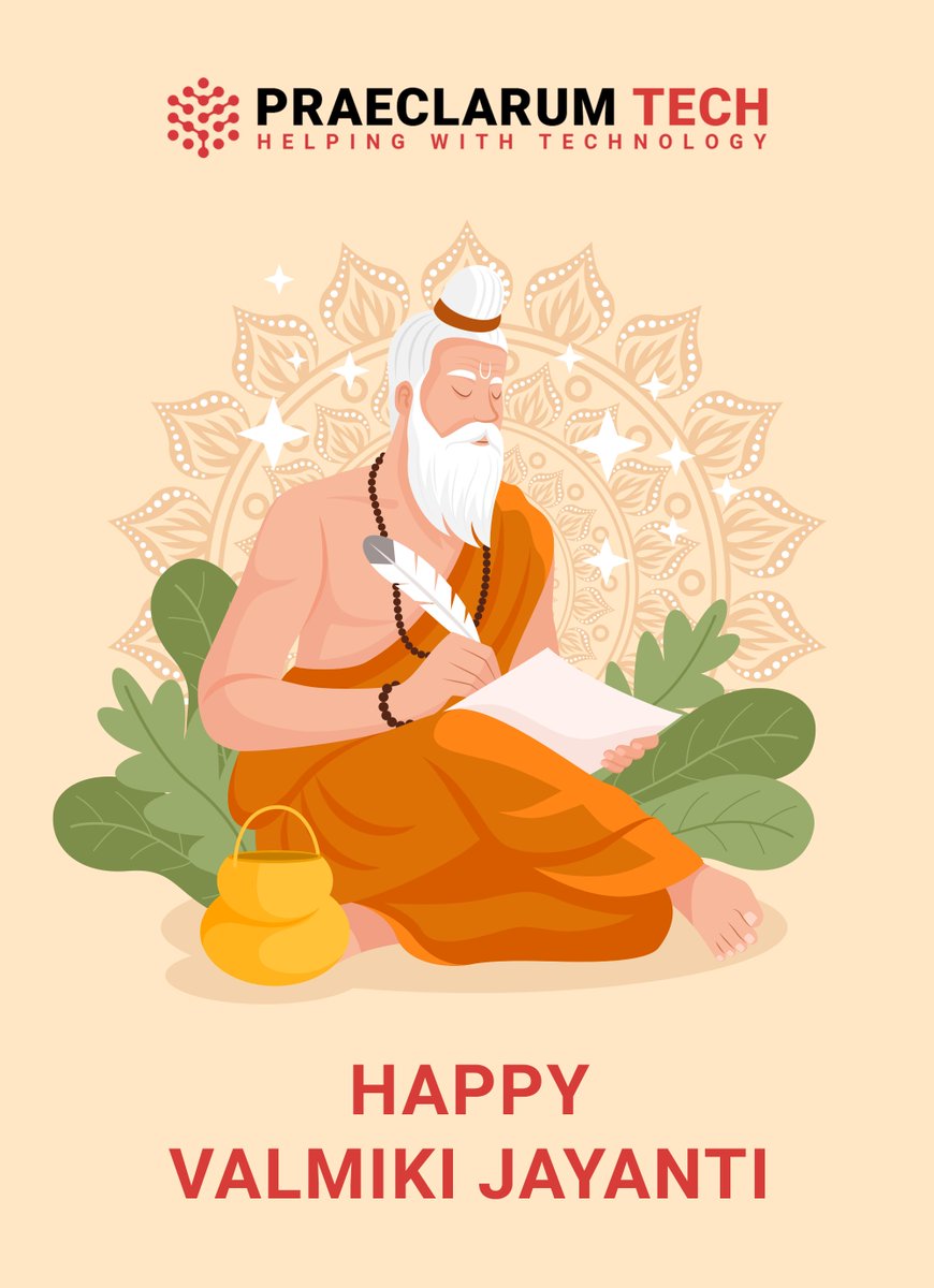 Praeclarum_Tech's tweet image. Valmiki Jayanti is observed with enthusiasm in Northern India The day is a tribute to the great saint who preached social justice through his teachings.
#Valmikijayanti2023 #praeclarumtech