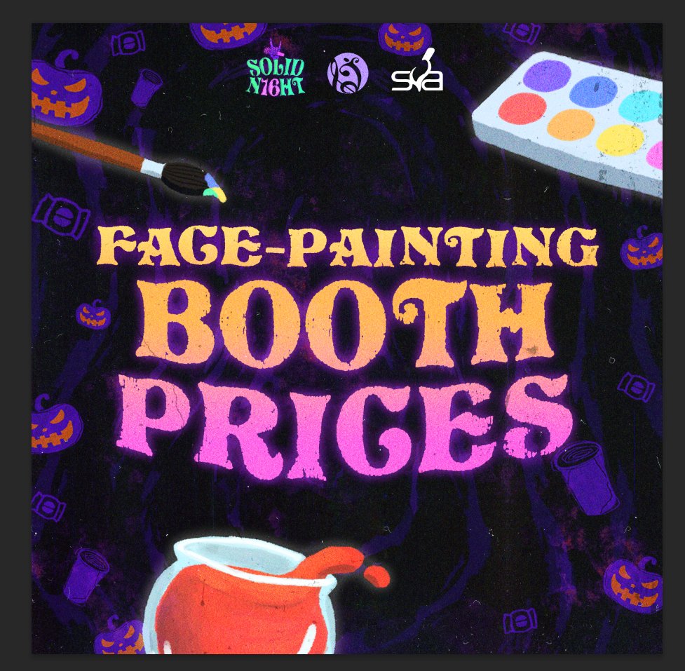 upbsva's tweet photo. Are you ready to unleash your inner ghoul at Soundcheck 16? 🎃👻

Visit the Society for the Visual Arts 🍬🦇 face paint booth, where our talented artists will work their magic 🧡

#SOUNDCHECK16 #SOLIDN16HT #SETUP_UPB https://t.co/LsOjI4Icyc