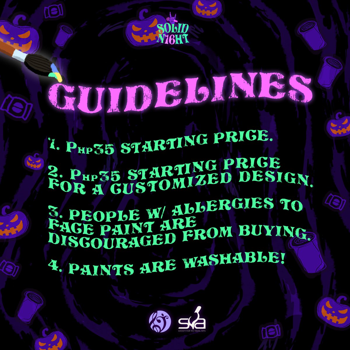upbsva's tweet photo. Are you ready to unleash your inner ghoul at Soundcheck 16? 🎃👻

Visit the Society for the Visual Arts 🍬🦇 face paint booth, where our talented artists will work their magic 🧡

#SOUNDCHECK16 #SOLIDN16HT #SETUP_UPB https://t.co/LsOjI4Icyc