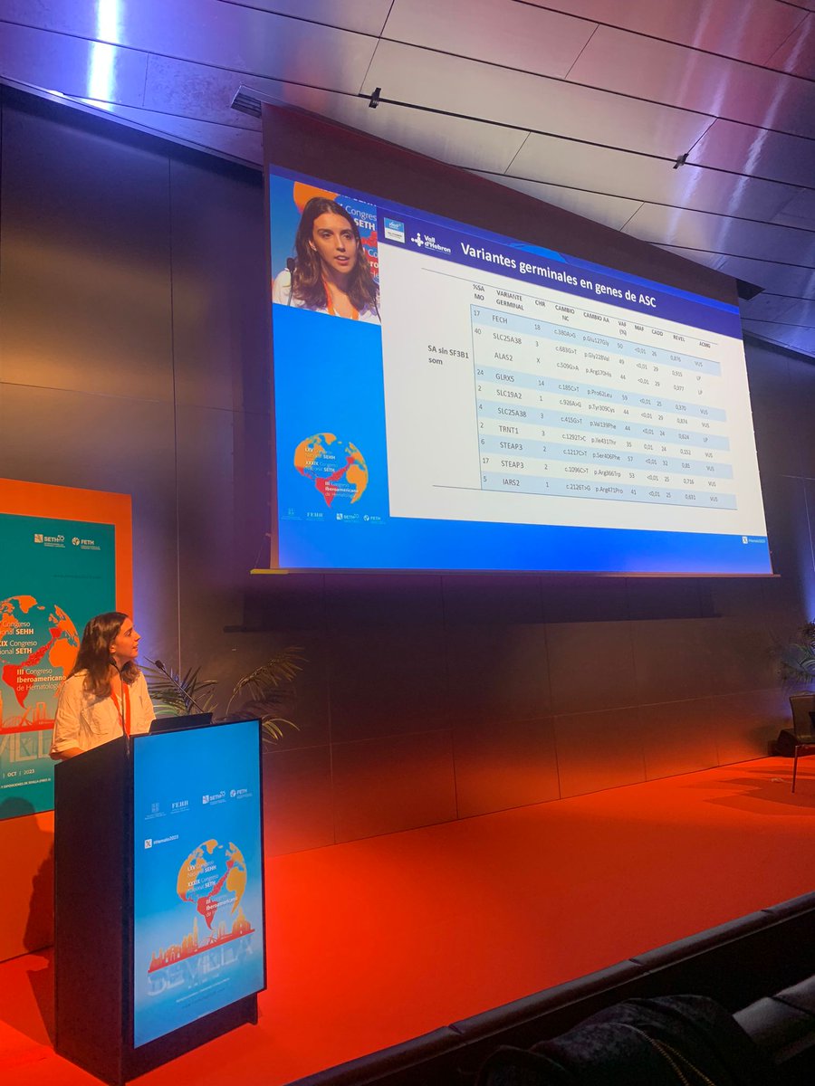 La comunicación de Sandra Novoa sobre SMD con SA sin mut SF3B1 en  adultos jóvenes destaca la asociación con variantes  germinales🧬en genes causantes de anemias sideroblásticas congénitas.  La predisposición germinal añade un poco de luz a estos diagnósticos.🔬💡
#hemato2023