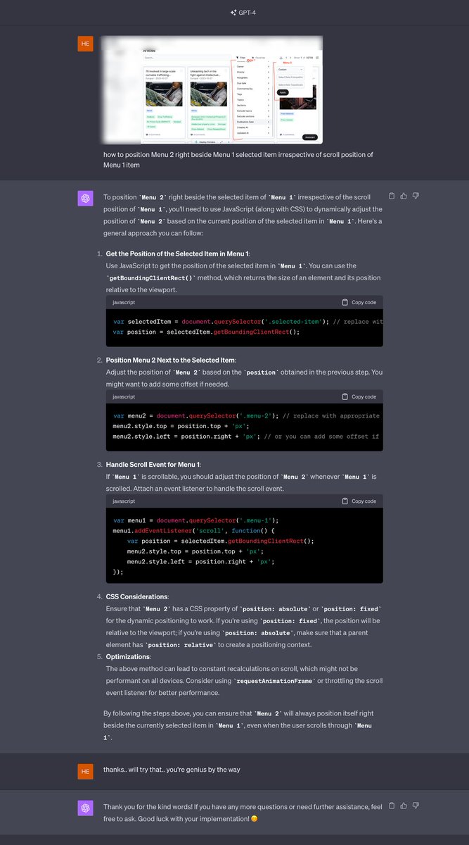 radicalloop's tweet image. 🚀 Power of GPT-4V!
GPT-4V by OpenAI provided an incredibly detailed and practical solution to the problem. 💡🌟
#OpenAI #GPT4V #WebDevelopment #Innovation