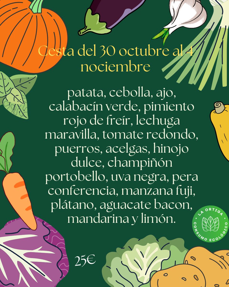 ecoortiga's tweet photo. Ya tenemos el contenido de la cesta de la semana que viene. 
Se pueden encargar hasta el lunes por la tarde en nuestras tiendas, por teléfono o correo.
Tienda centro
📍C/ Goles,56
📞 954906306

Tienda Sevilla Este
📍C/Tigris,4
📞 954250678

Email:
✉️ correo@laortiga.com https://t.co/fpaJzUTEZB