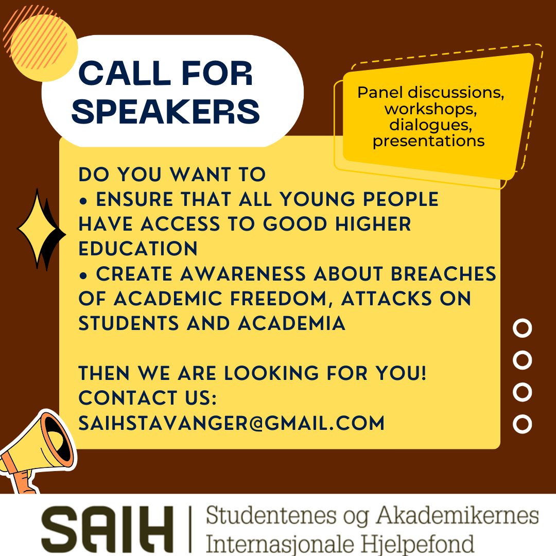 shayiaan's tweet photo. SAIH Stavanger is looking for speakers to talk about academic freedom across the world (you can be a part either in person in Norway or online) https://t.co/GQThMxJgMO