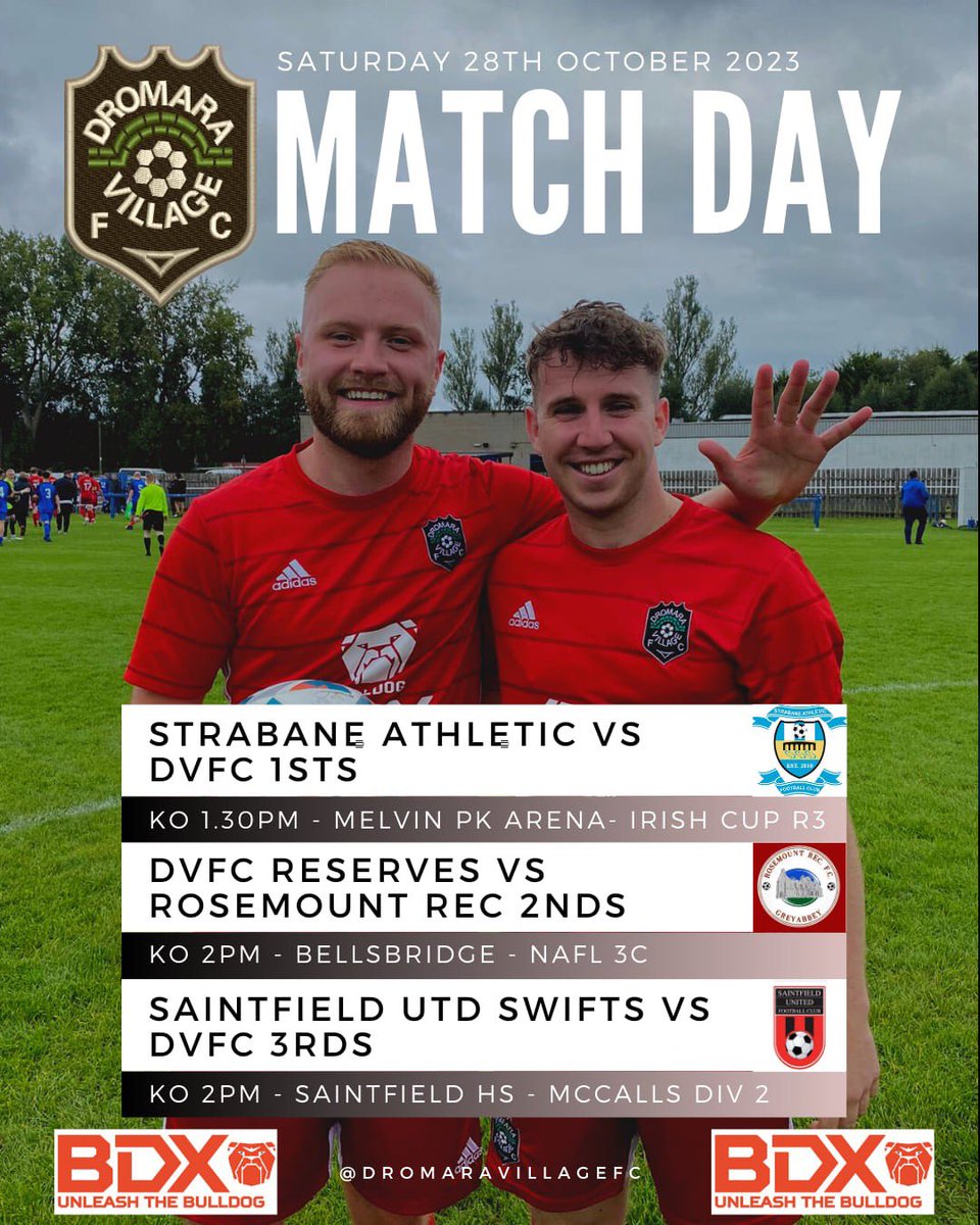 ⚫️⚪️Fixtures⚫️⚪️

Bus trip for our 1sts away to <a href="/strabaneafc/">Strabane AFC</a> in a tough 3rd round Irish Cup match. 

Reserves at home to <a href="/RecRosemount/">Rosemount Rec</a> 

3rds travel to <a href="/Official_SUFC/">Saintfield United FC</a> 

#uppaweevillage
