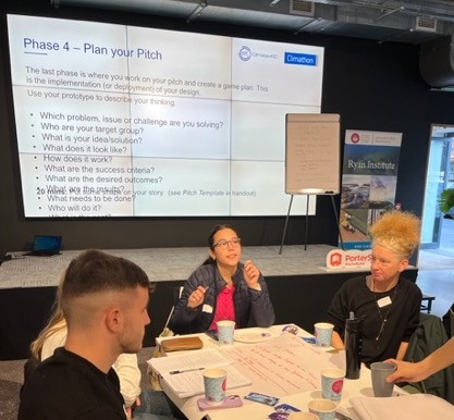 midpgalway's tweet photo. Ana Leticia from the MA in International Development Practice putting forward a pitch with her team, at the Galway Climathon 2023 https://t.co/BZj2WxMfyL