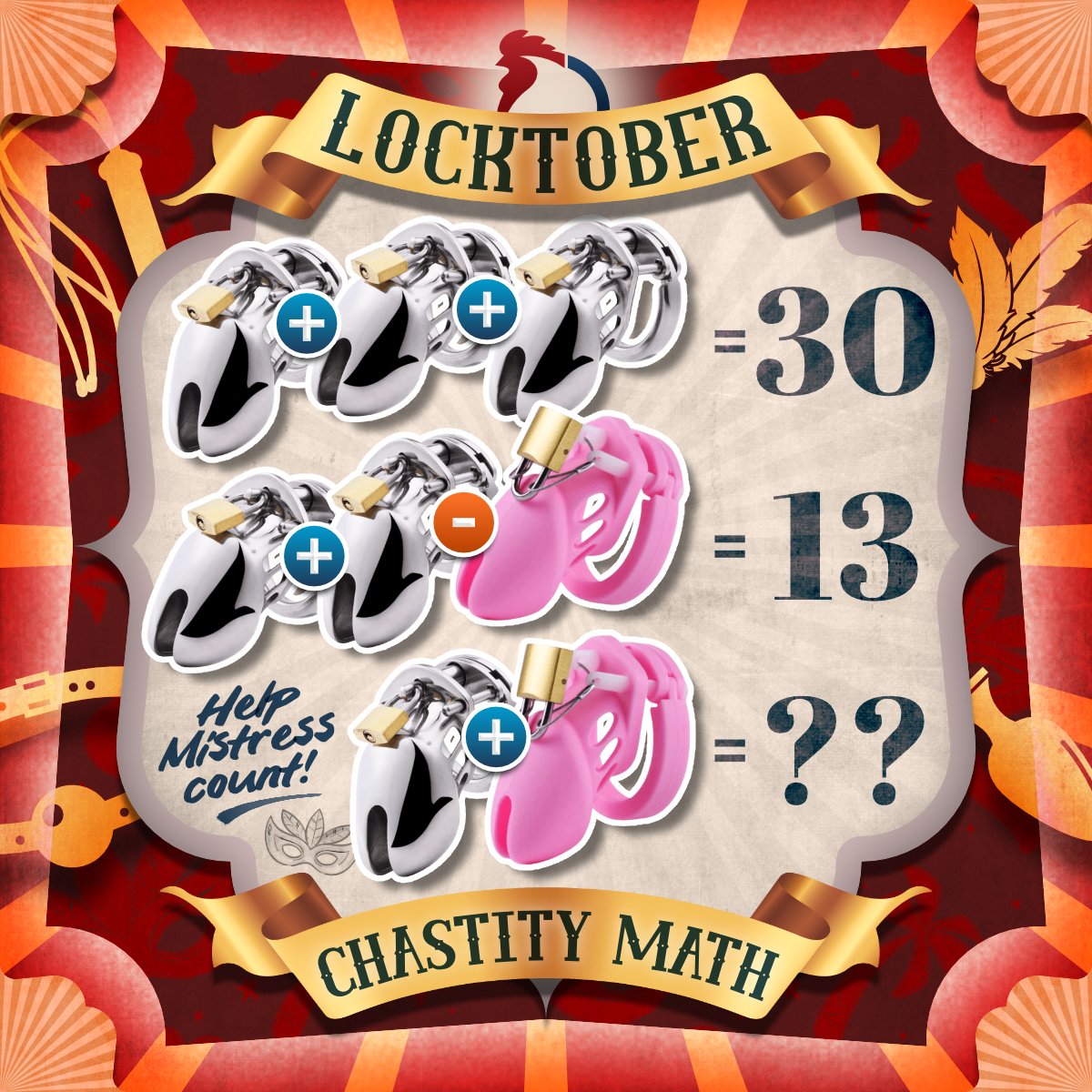 lockthecock_'s tweet photo. Let's get those brains to work! Can you slaves math this? π€ #LTCLocktober #locktober https://t.co/v9tD9nAWxf