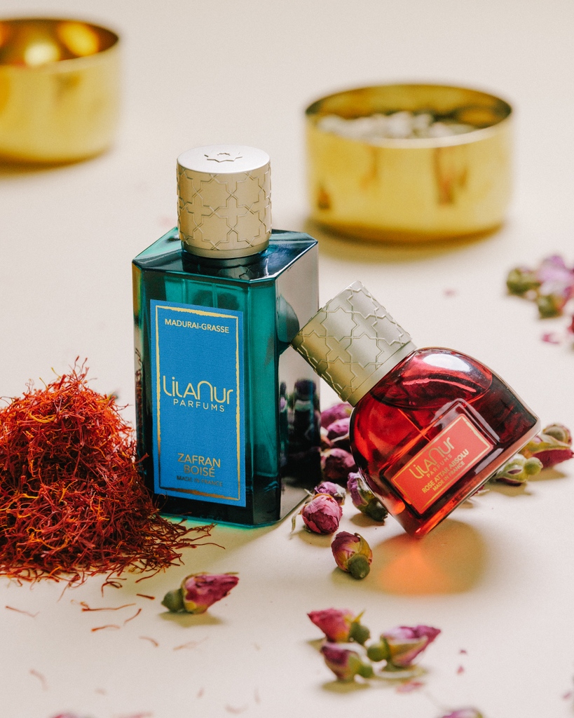 Lean in to India's scenting rituals of exquisitely scented oils and the art of layering, by combing our Rose Attar Absolu and the mysterious Zafran Boisé #ZafranBoise #LilaNurParfums