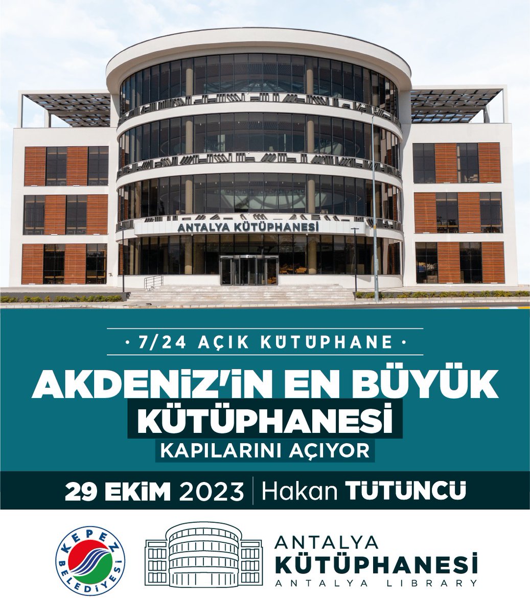 Cumhuriyetimizin 100. Yılı'na armağan ettiğimiz, Antalya'nın en büyük kütüphanesi, 29 Ekim'de kapılarını açıyor. 🇹🇷🇹🇷🇹🇷 📍 Antalya Kütüphanesi