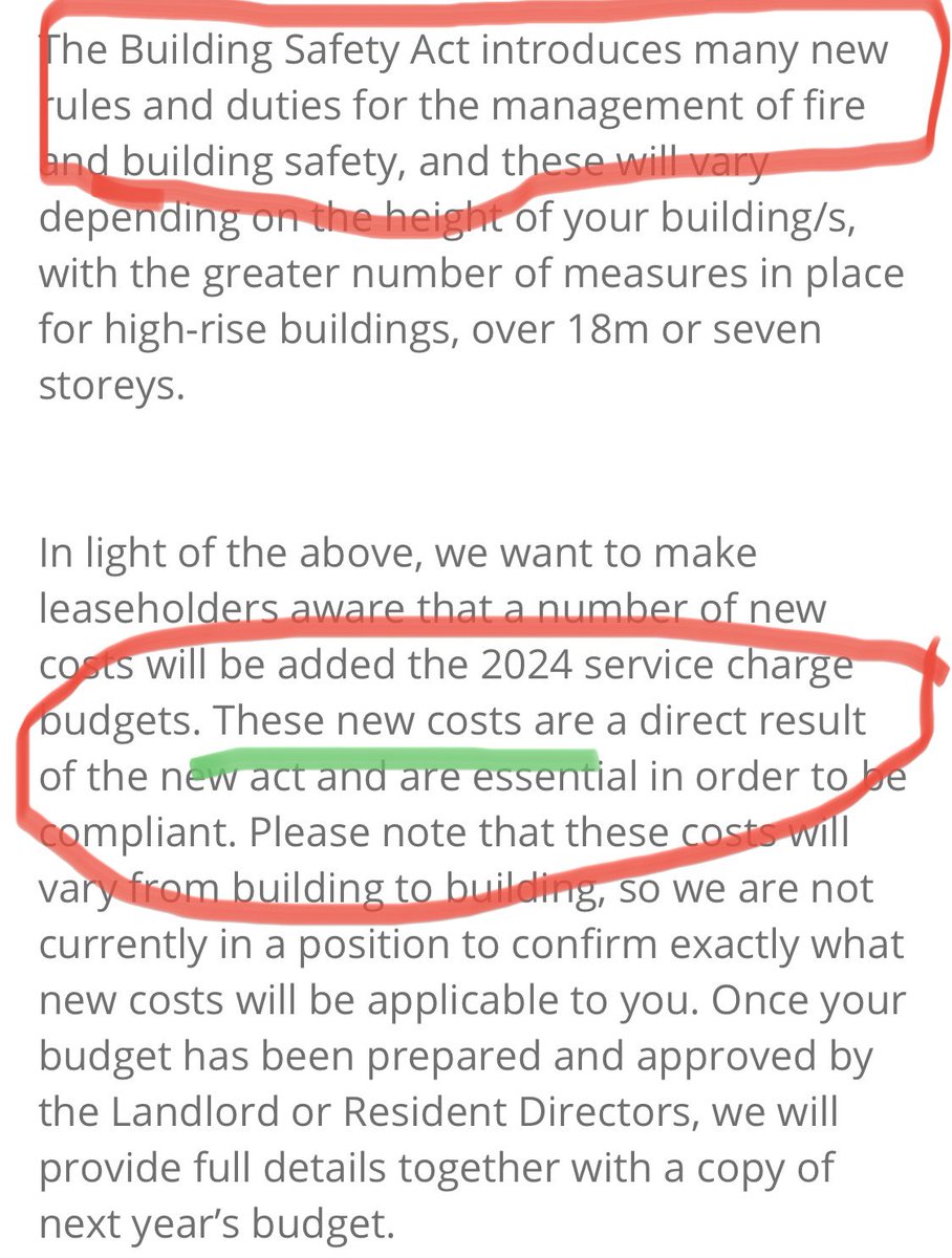 Lovely to see Rendall & Rittner forewarning me of new costs to my service charge directly as a result of the Building Safety Act…