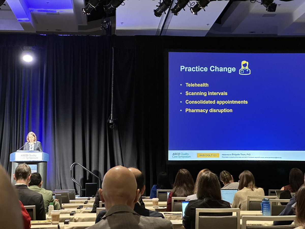 Great first session to #ASCOQLTY23. @BThomPhD highlights practice delivery changes that can reduce financial toxicity for patients - telehealth, coordinated appointments, standardizing surveillance. Spot on! @ColonCancerDoc