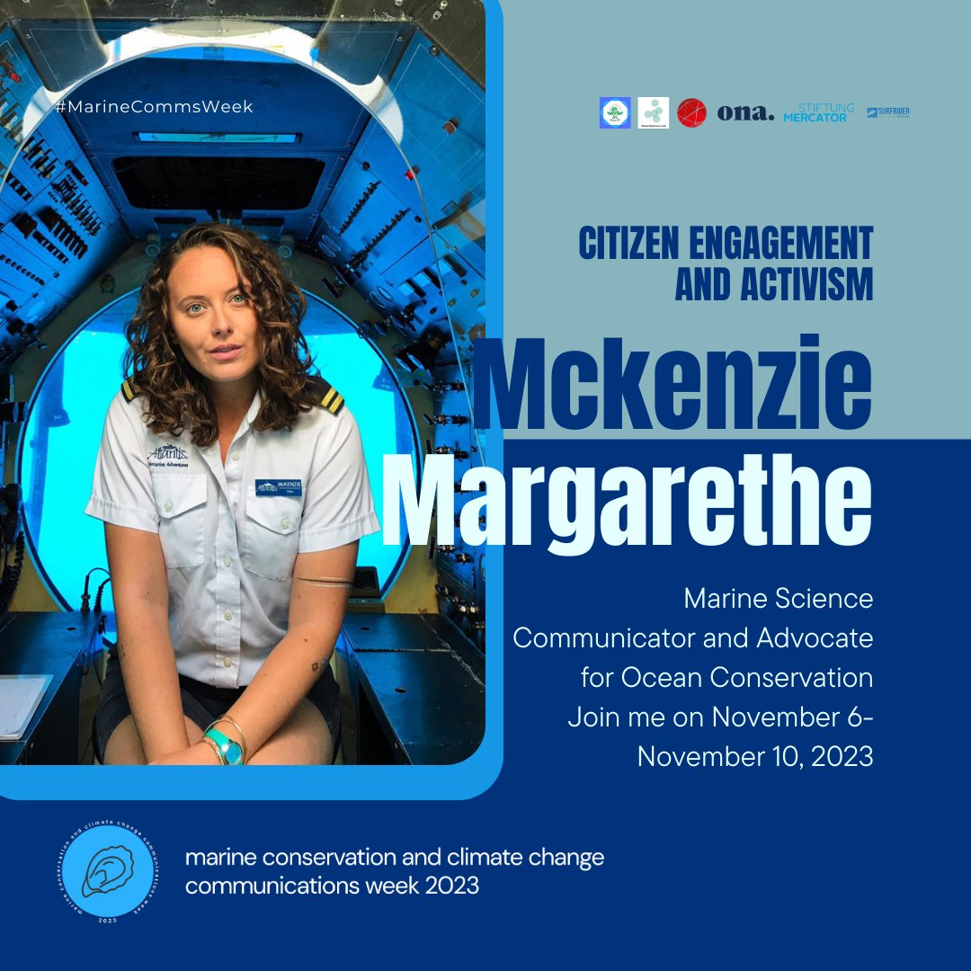 MarineCommsWeek's tweet image. 🗯 We’re excited to introduce our final guest speaker, Mckenzie Margarethe, a passionate marine #sciencecomm advocate for #inclusion in #climateaction. 
Join them in exploring intersectional climate solutions using social media on 8 November at 4 GMT. bit.ly/47khRYL