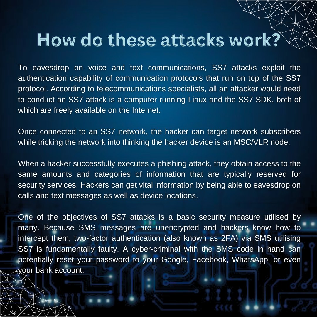CyscomVit's tweet photo. Unveiling SS7 attack: The silent threat in our connected world. Join us on a journey to uncover its secrets and defend our digital realm. 

CC: Anuja Suresh 
DC: Anmol, Muskaan 

#ss7system #telecomsecurity #cybersecurity #telecomnetworks #vitchennai #cyscomvit https://t.co/hmbIecqAMF