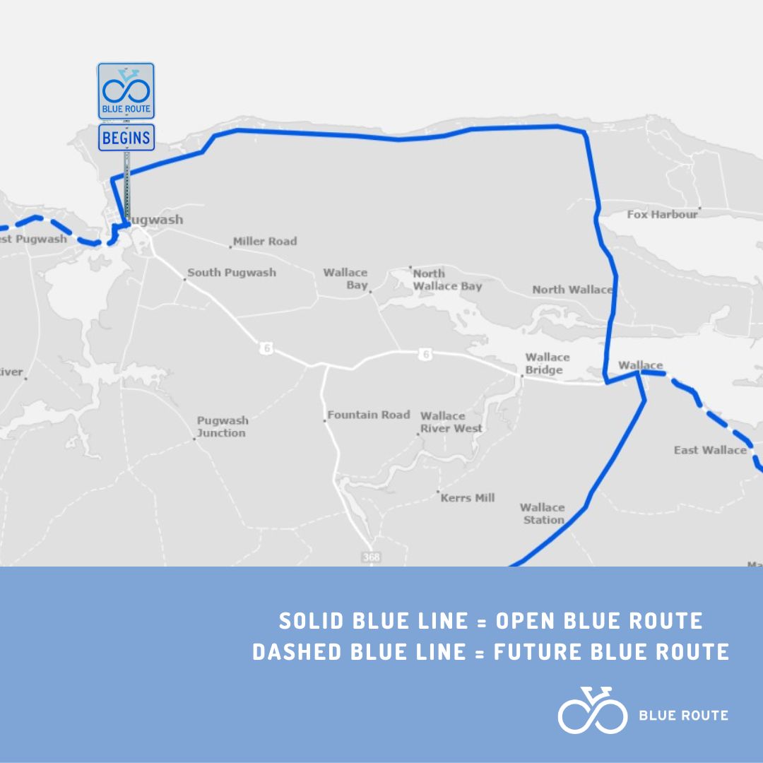 @cycling_nova_scotia and @blueroutens, together with <a href="/nsgov/">Nova Scotia Gov.</a> and @cumberlandrecns, are excited to announce the opening of a new section of the Blue Route from Pugwash to Wallace along Gulf Shore and Ferry Roads! See more info at bicycle.ns.ca/category/bluer…