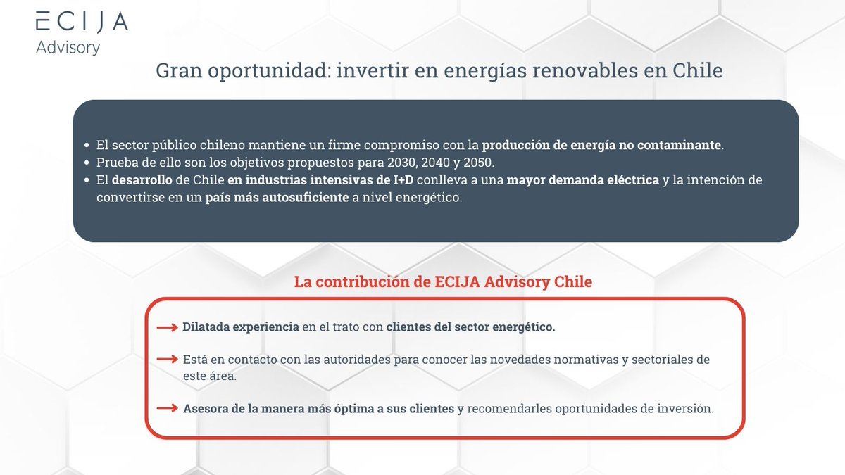 La gran oportunidad de invertir en energías renovables y proyectos medioambientales en Chile

#ECIJAAdvisory #ECIJAAdvisoryChile #tributación #empresas #asesoramientotributario#energiasrenovables