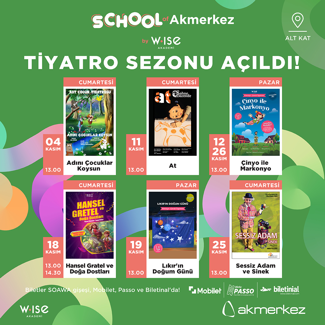 📢SOAWA'da Tiyatro Sezonu Açıldı!
Yeni sezonda Wise Akademi'nin akademik danışma kurulu onaylı oyunlarıyla birlikte;  birbirinden farklı oyunlar SOAWA Sahnesinde izleyiciyle buluşacak!

#akmerkez #tiyatro #ebeveyn #cocuktiyarosu #etiler #haftasonu #Etkinlik