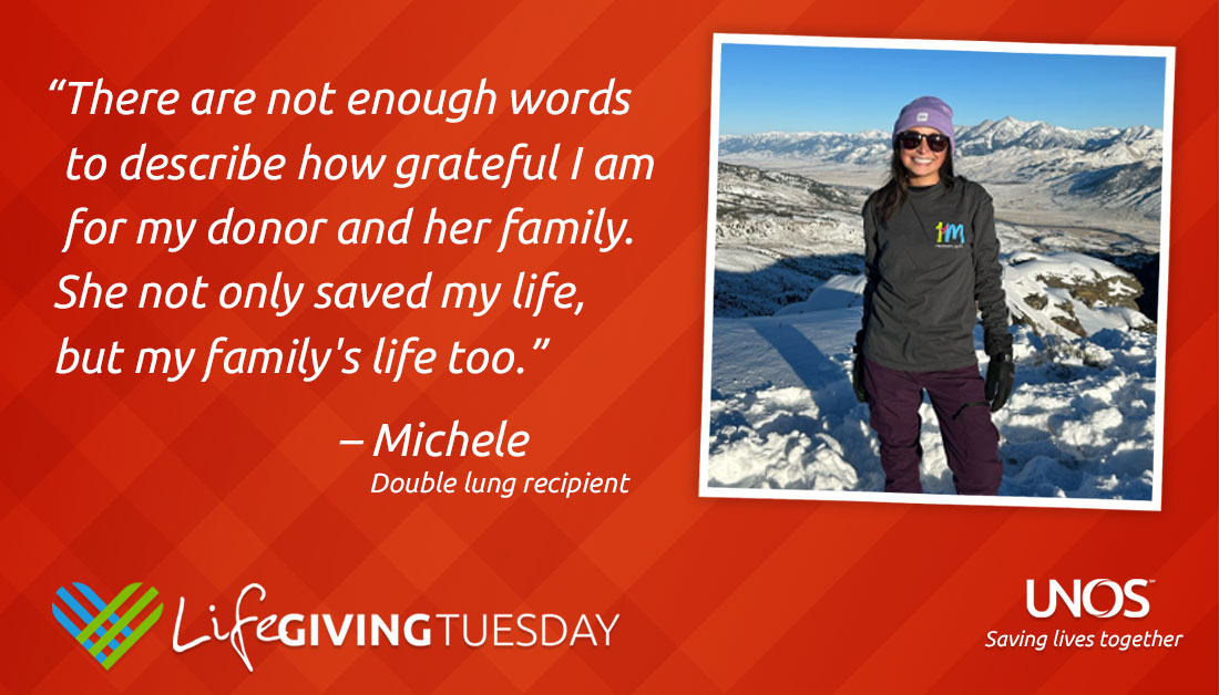 Born with cystic fibrosis, at 26 Michele received a lung transplant. Now she can conquer mountains. “There are not enough words to describe how grateful I am for my donor,” she says. #GivingTuesday #DonateLife

Help make more futures possible 🔗: bit.ly/46ybuAK