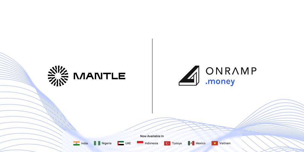 We're thrilled to share our latest integration with <a href="/0xMantle/">Mantle Network</a>, offering a seamless way to purchase Ethereum (ETH) for users in India🇮🇳, Mexico🇲🇽, UAE🇦🇪, Vietnam🇻🇳, Turkey🇹🇷, Nigeria🇳🇬, and Indonesia🇮🇩.

Buy ETH on <a href="/0xMantle/">Mantle Network</a>: onramp.money/mantle
🧵