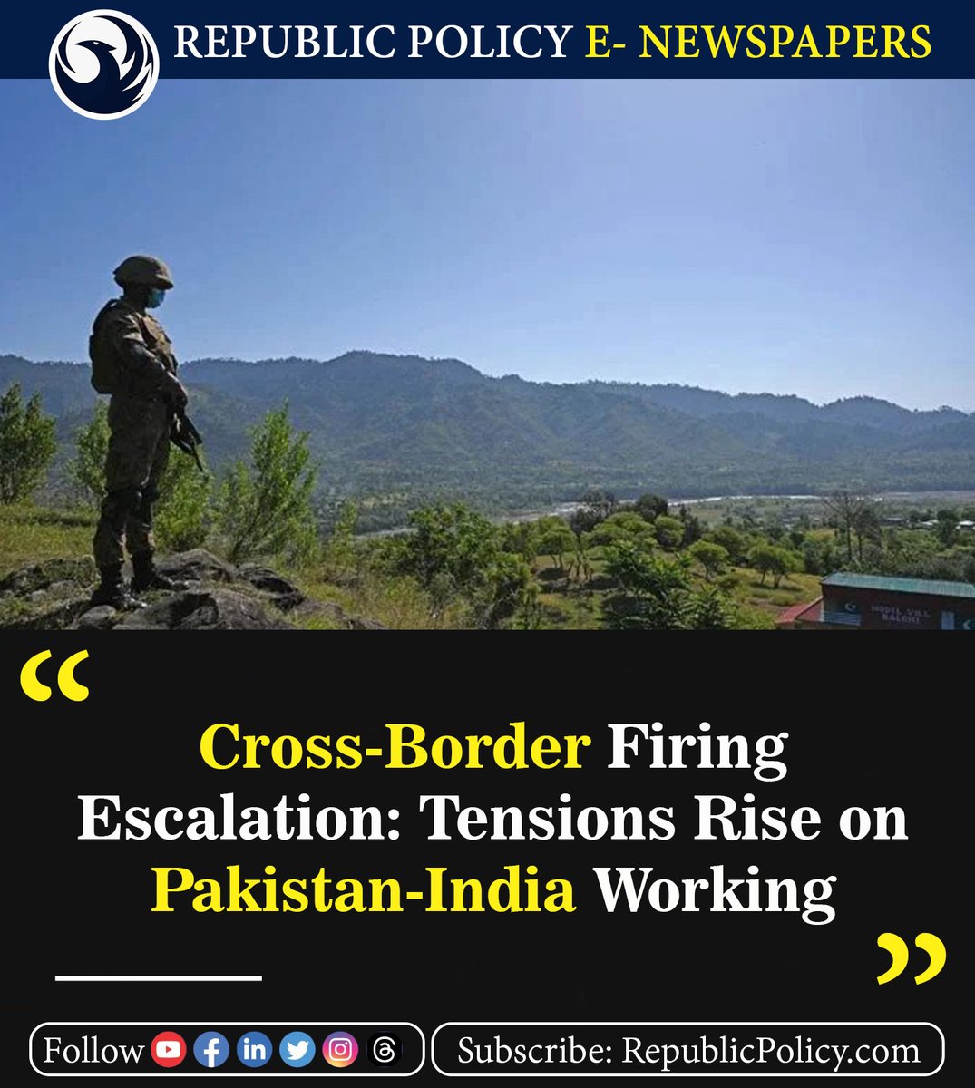 In a recent incident, Indian forces carried out an unprovoked firing and shelling attack on Pakistani villages and Chenab Rangers check posts.

Read more: republicpolicy.com/cross-border-f…

#CrossBorderTensions #IndiaPakistanFiring #DefendingOurBorder #RegionalSecurity #News