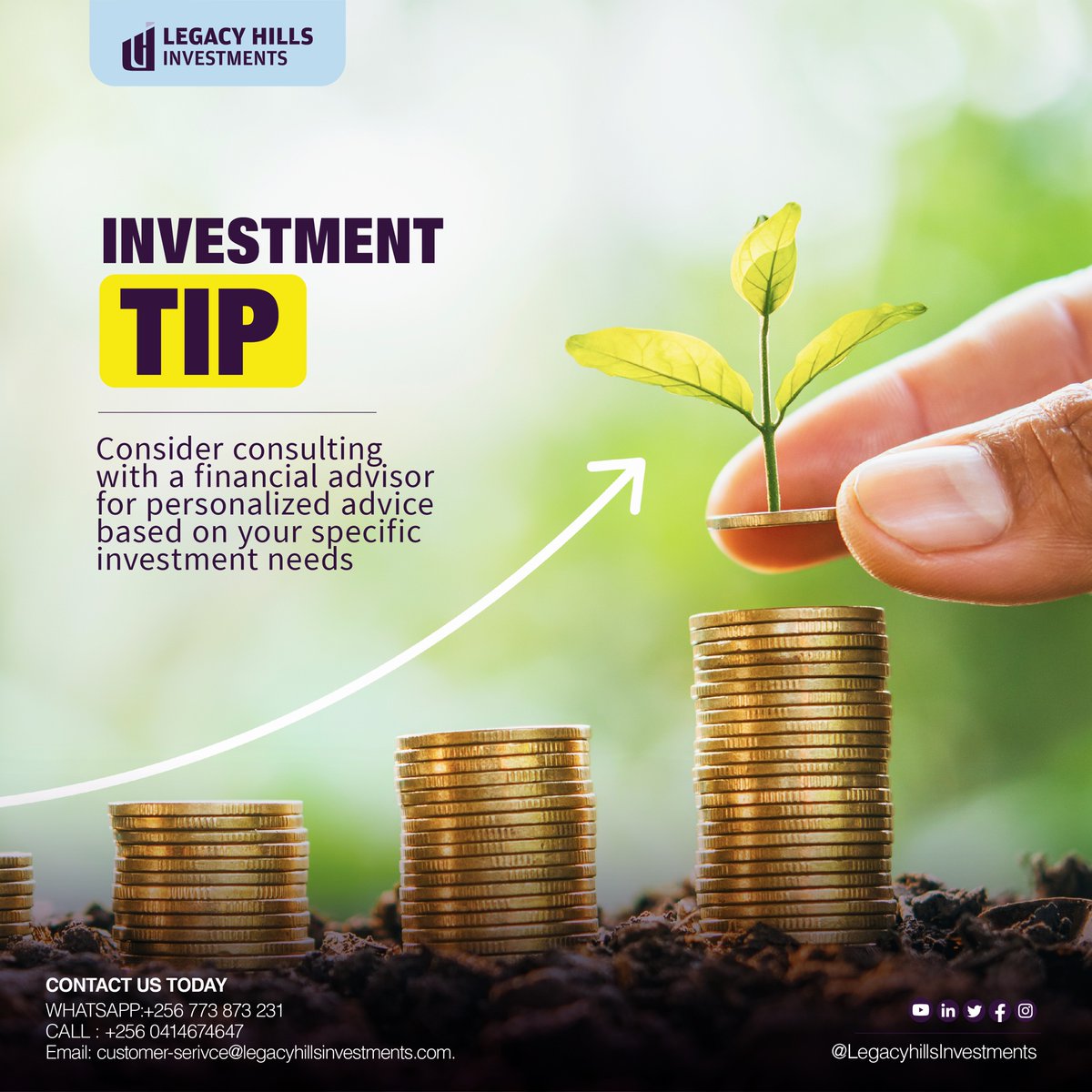 LegacyHillsInv's tweet image. Explore our range of financial services from; 

Investment Advisory, Wealth Management, Financial Planning and Retirement Planning.

Schedule a FREE consultation today.

Call: 04014674647
WhatsApp:+256773873231
Email: customer-service@legacyhillsinvestments.com