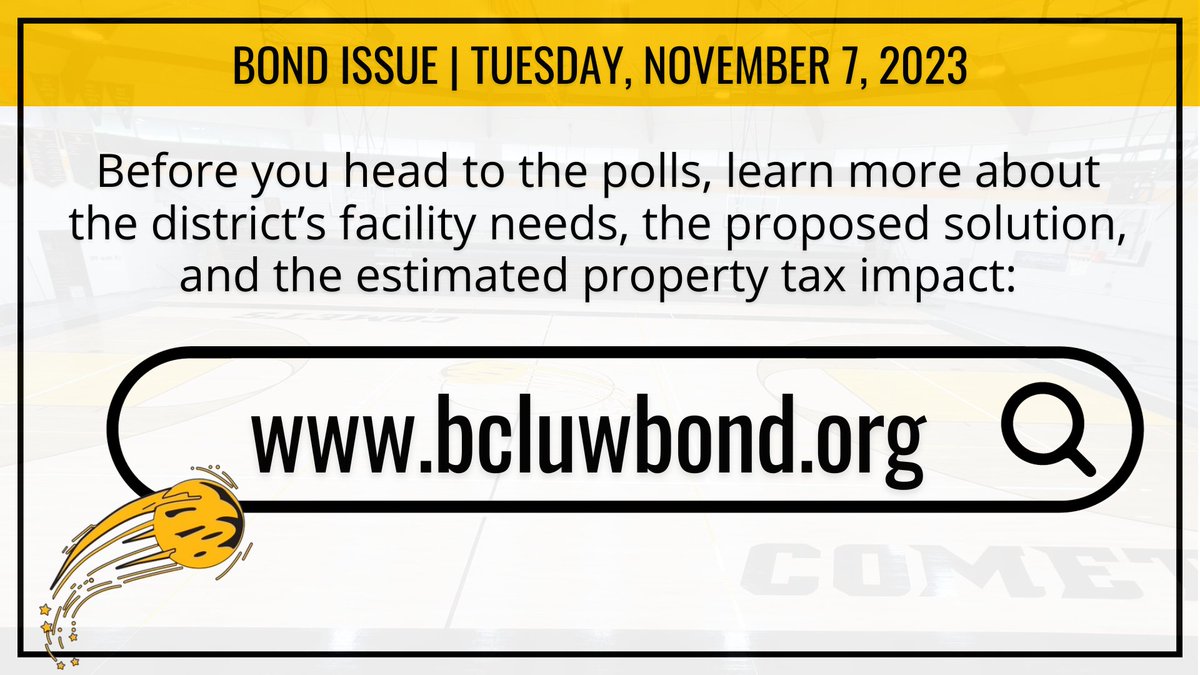 On Tuesday, November 7, our community will vote on an $8.8 million bond issue. If it’s approved, #BCLUW would be able to address needed improvements at our elementary and high school buildings.  Learn more about the bond issue and find answers to FAQs: bcluwbond.org