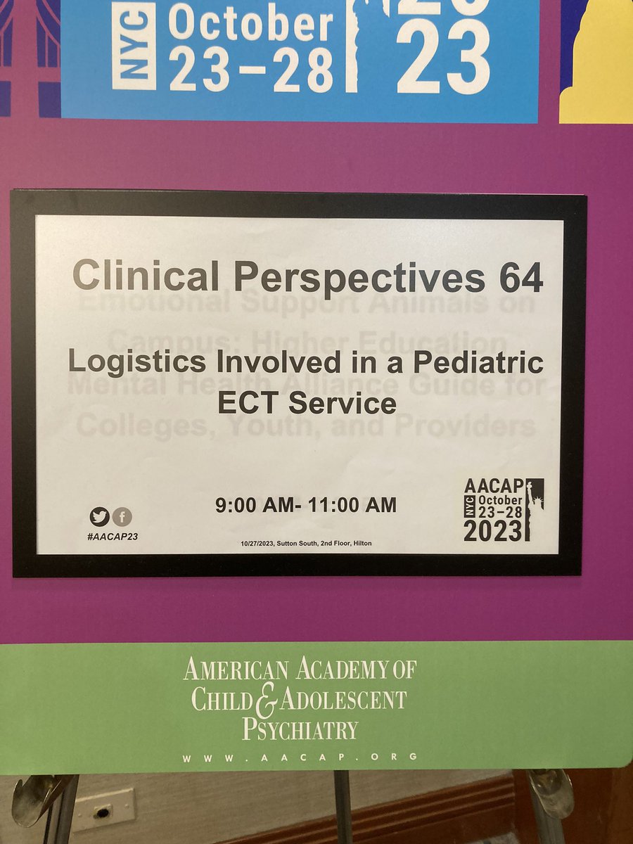 #AACAP23. I’m really looking forward to this talk! #ECT is a lifesaving treatment that is often not available to the patients who desperately need it. #MentalHealthIsHealth
