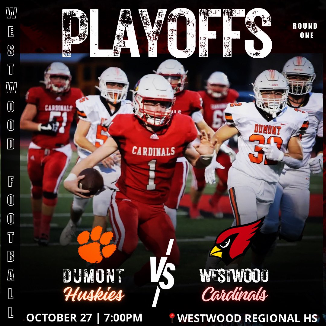 CardinalsTDClub's tweet photo. 🚨IT’S 🏈 PLAYOFF GAME DAY‼️ The #1 Cardinals welcome the #8 Huskies to our house for the N1G2 quarterfinal. Kickoff is at 7:00PM ⏰ Don’t be late &amp; bring the noise! #itsablackout⚫️
#njsiaaplayoffs #demolishdumont #letsgooo #ourhouse https://t.co/4sBI4r2v52