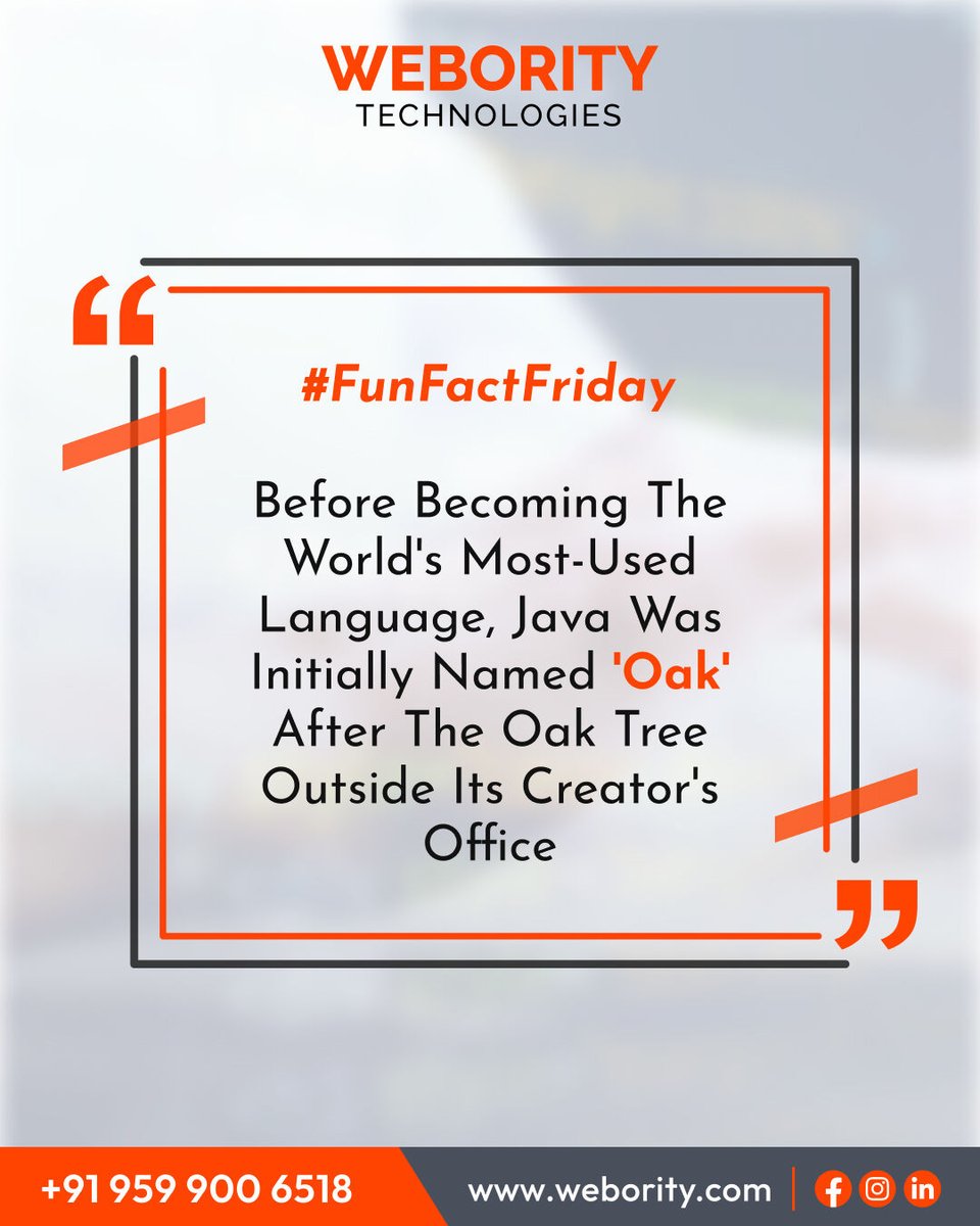 Here's a tech nugget for you! Java, the world's most-used programming language, started its journey as 'Oak,' named after the oak tree right outside its creator's office. 🌿

#FunFactFriday #JavaLanguage #TechHistory #ProgrammingTrivia #OakTree