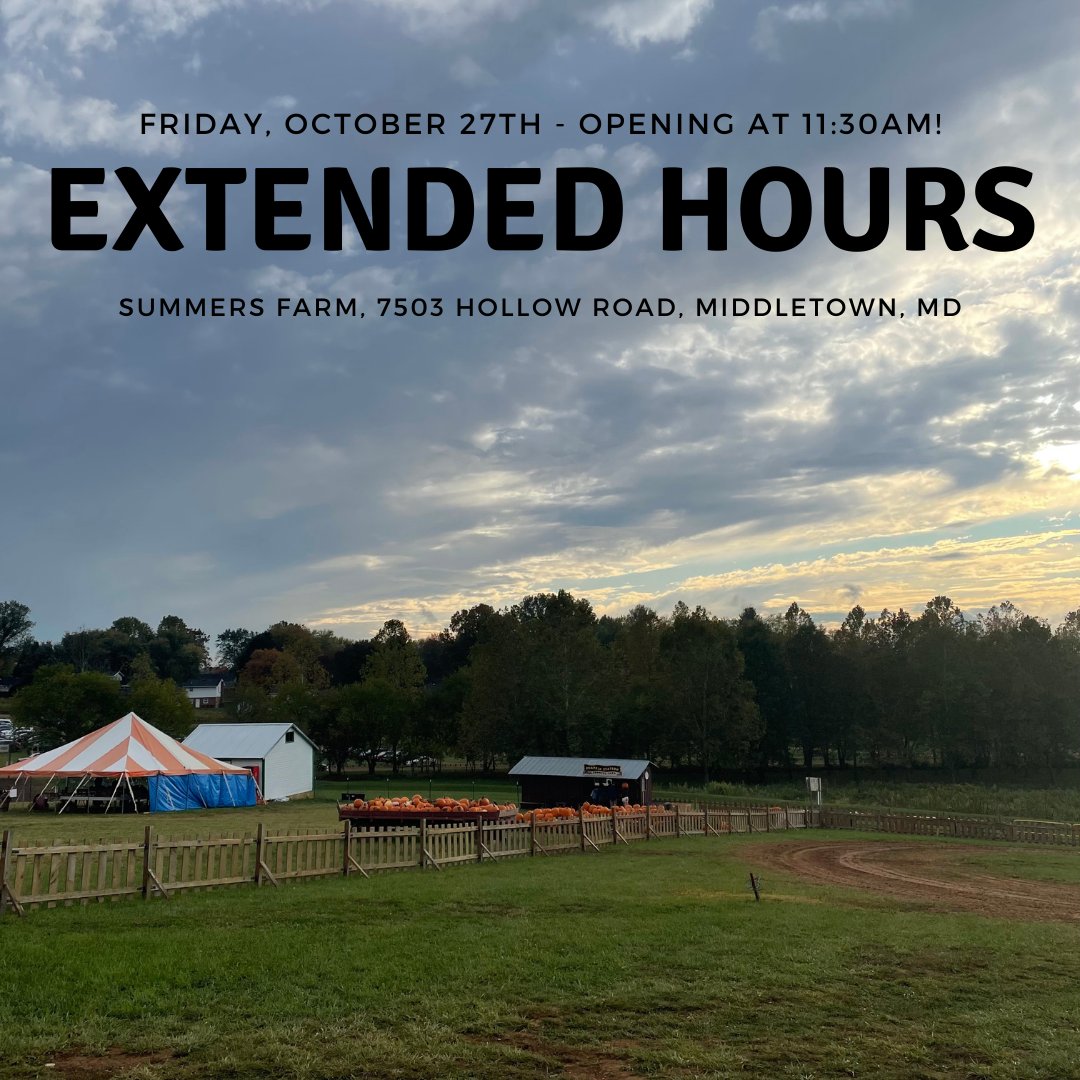 SummersFarm's tweet image. Come celebrate the last Friday of the season with extended hours from 11:30am to 9:30pm! We still have plenty of pumpkins waiting to be picked! Last wagon ride to the pumpkin patch is at 6pm! Fireworks will be around 7:30pm, weather permitting!