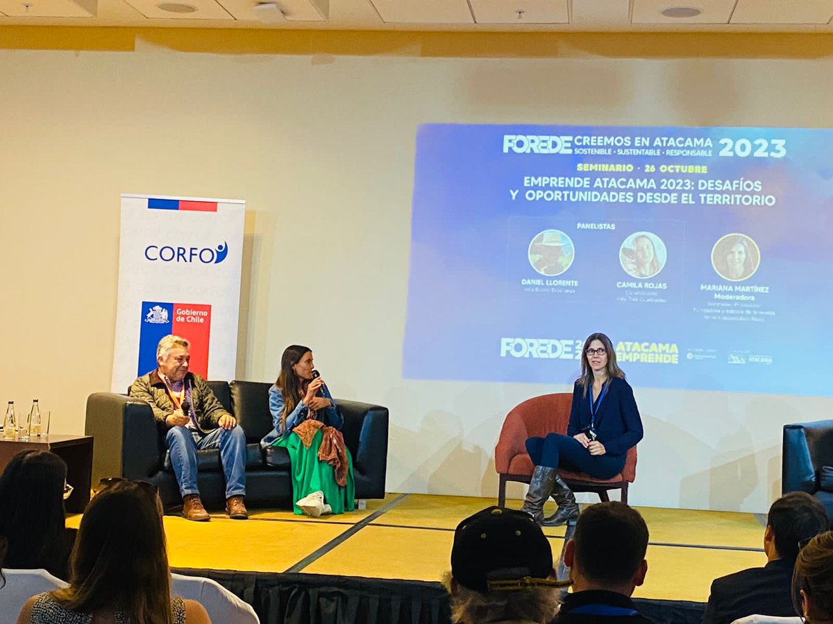 CorfoAtacama's tweet photo. En #Forede2023 se realizó el seminario “Desafíos y oportunidades desde el territorio”. Una iniciativa del programa Viraliza de @Corfo “Emprende Atacama” ejecutado por @CORPROA gracias al apoyo del Comité de Desarrollo Productivo Atacama de #Corfo  y el @goreatacama https://t.co/WLLshwONg2