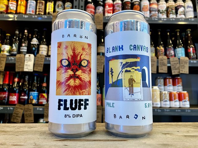 🆕🏴󠁧󠁢󠁥󠁮󠁧󠁿 Double IPA & Pale Ale from Baron… Fluff DIPA has flavours of stone fruits, orange flesh, passionfruit and weed. Blank Canvas has aromas of lemon and pineapple and flavours of creamy coconut and a bit of mint. Available for delivery, Click & Collect, or over the counter.