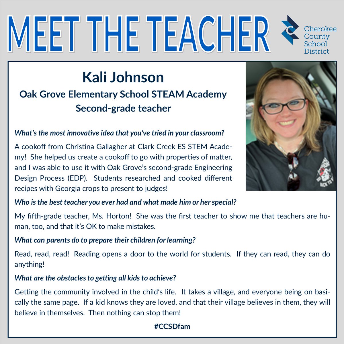 We’re proud of our CCSD family’s dedicated teachers … and every week, you’ll get to know one of them better through a Q&amp;A posted here. #CCSDfam