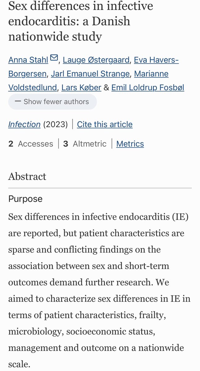 Emerging insights into infective #endocarditis 🦠 demonstrate significant #sex disparities 💔 While females face ⬆️ in-hospital mortality, long-term outcomes align with their male counterparts. Emphasising the critical need to address sex-related distinctions in healthcare 👩🏼🧔🏽‍♂️