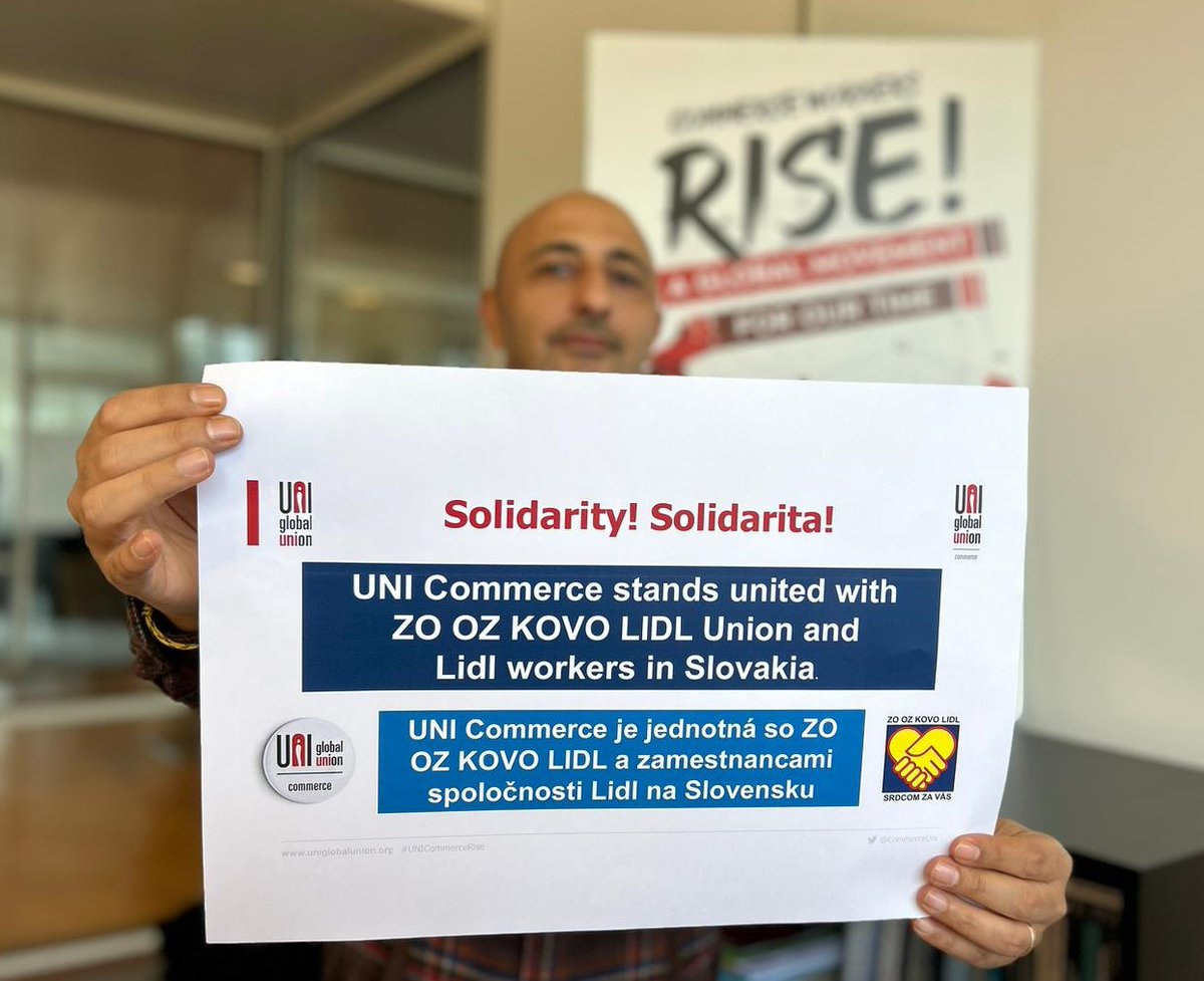 “Representing 160 trade unions and 4 million workers worldwide including Lidl workers, UNI Commerce stands united with ZO OZ KOVO LIDL Union and Lidl workers in Slovakia; and calls on Lidl-Slovakia to engage in genuine negotiations with the union to conclude a fair agreement”.