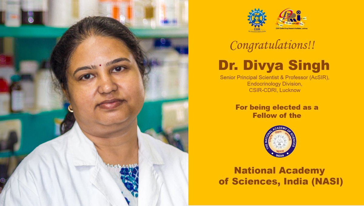 #Congratulations!! #DrDivyaSingh @Divya213 for being elected as a #Fellow of the #National_Academy_of_Sciences_India (#NASI) @CSIR_IND @IndiaDST @DrJitendraSingh @DrNKalaiselvi @PMOIndia @VigyanPrasar @PIB_India