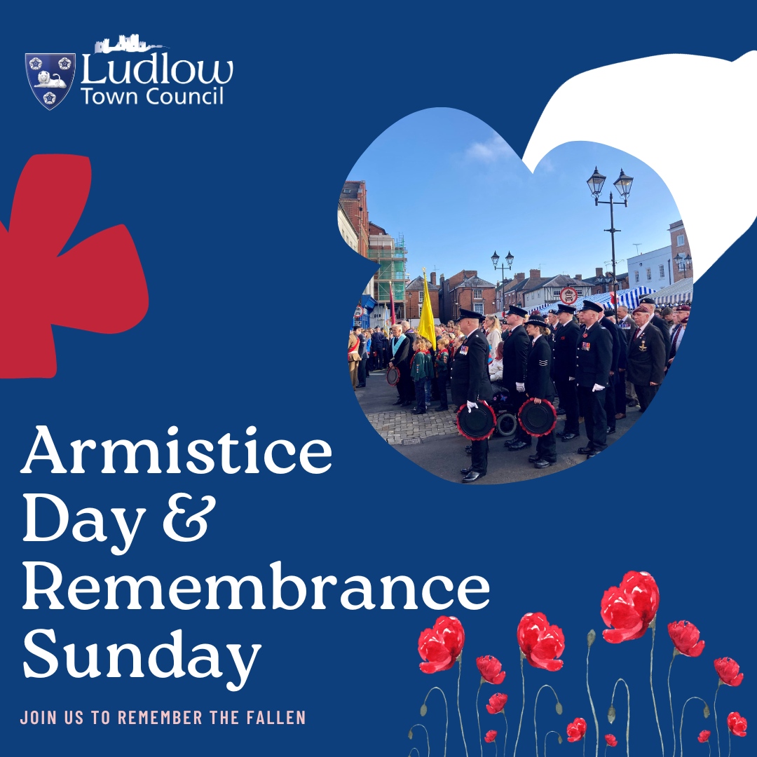 Residents are invited to join the town's Outdoor Remembrance Sunday Service on 12th November at 10:30 a.m.  

Residents are also invited to join us on Armistice Day, Saturday 11th November, the Act of Remembrance and a short service will be held at the Peace Memorial at 11 a.m.