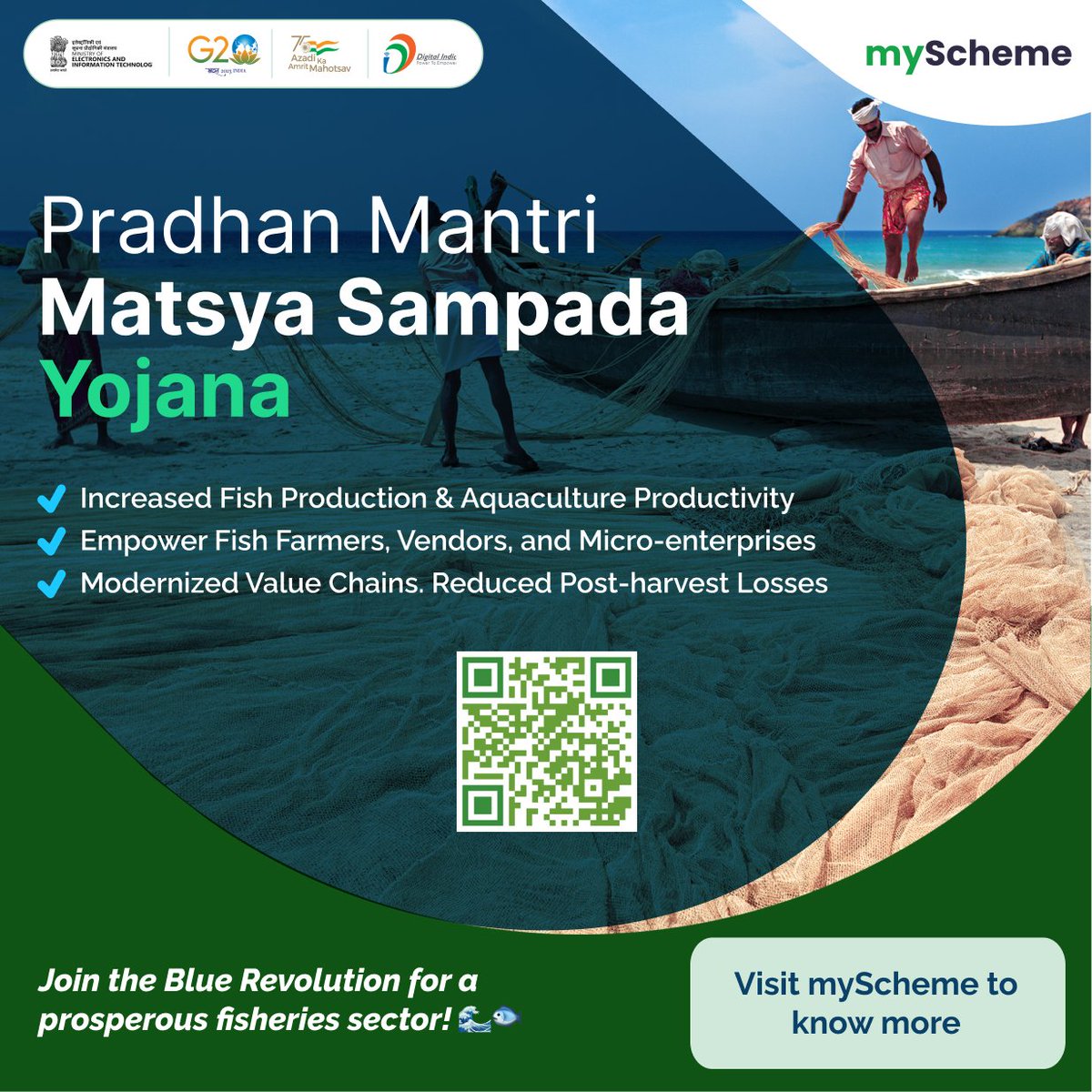 A flagship scheme for focused and sustainable development of the Fisheries and Aquaculture Sector. For More Visit: myscheme.gov.in/schemes/pmmsy #PMMSY #FisheriesDevelopment' #myscheme #digitalindia #schemeforyou