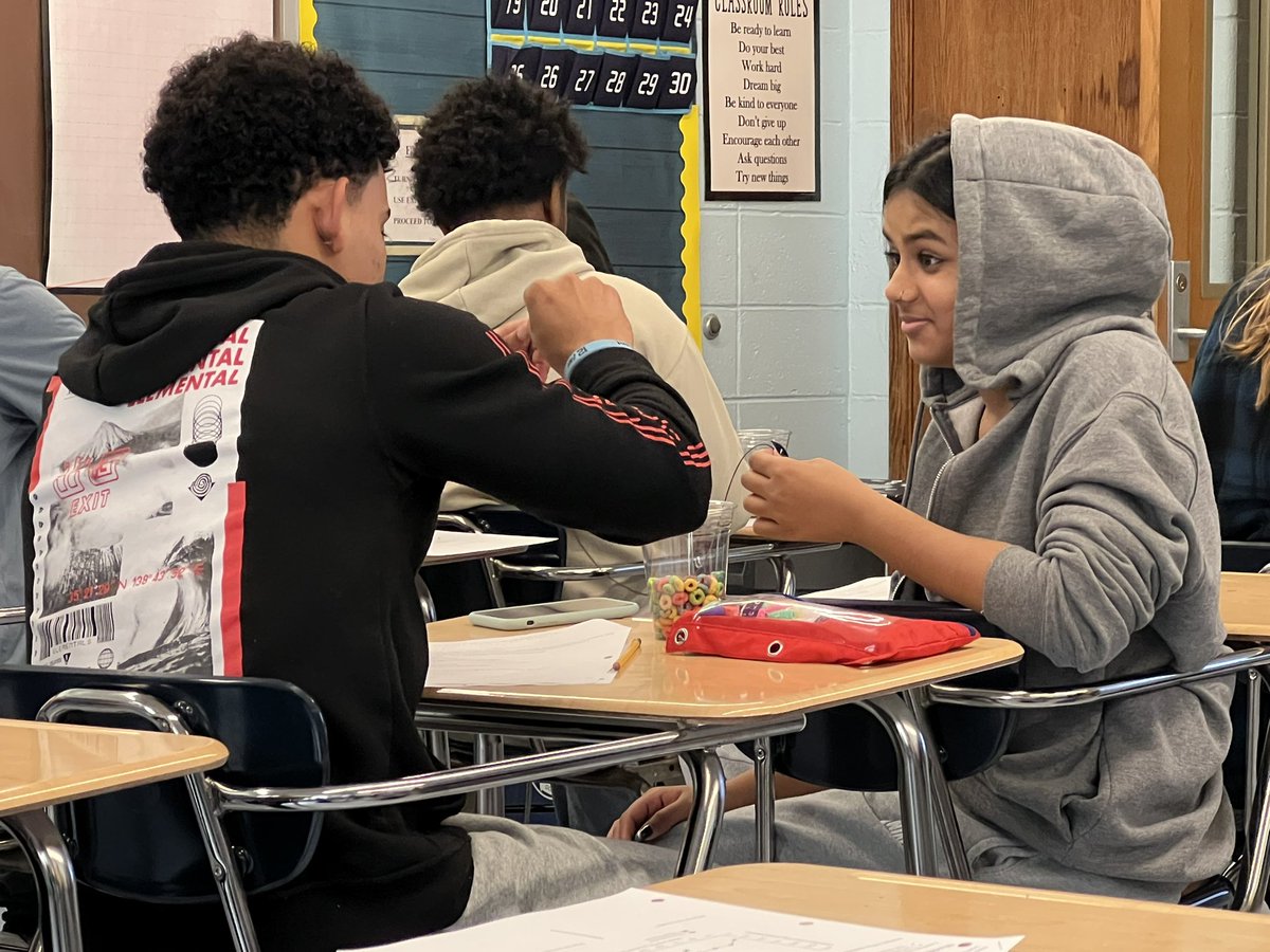 Taramauer's tweet image. Students in Math In Society are exploring “Working Under Pressure” as they explore the heart rate factor while examining their heart rate, doing jumping jacks, and performing a Fruit Loops on a string task. @rinaldim13 @OSchoolsPR @TeachMitch @DianeProvvido #ThisIsOSD #OHSMath