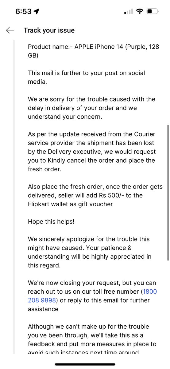 nameisatul's tweet photo. @flipkartsupport I got a call from executive today that we are looking into it and would try to deliver the order by tomorrow . And as soon as the call finished this is what I see as an update on the app. I don’t care if the shipment is lost. It’s not my fault, deliver me the product https://t.co/DV8yEM1ixm