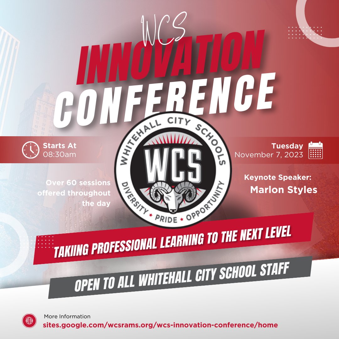 Brian Seymour (@seymoureducate) on Twitter photo So excited about the creation of the 1st ever Whitehall City Schools Innovation Conference on November 7. Keynote by <a href="/Styles_MarlonJr/">Marlon Styles</a> and over 60 breakout sessions during the day! <a href="/WhitehallRAMS/">WhitehallCitySchools</a> #WCSproud sites.google.com/wcsrams.org/wc… So excited about the creation of the 1st ever Whitehall City Schools Innovation Conference on November 7. Keynote by <a href="/Styles_MarlonJr/">Marlon Styles</a> and over 60 breakout sessions during the day! <a href="/WhitehallRAMS/">WhitehallCitySchools</a> #WCSproud sites.google.com/wcsrams.org/wc…