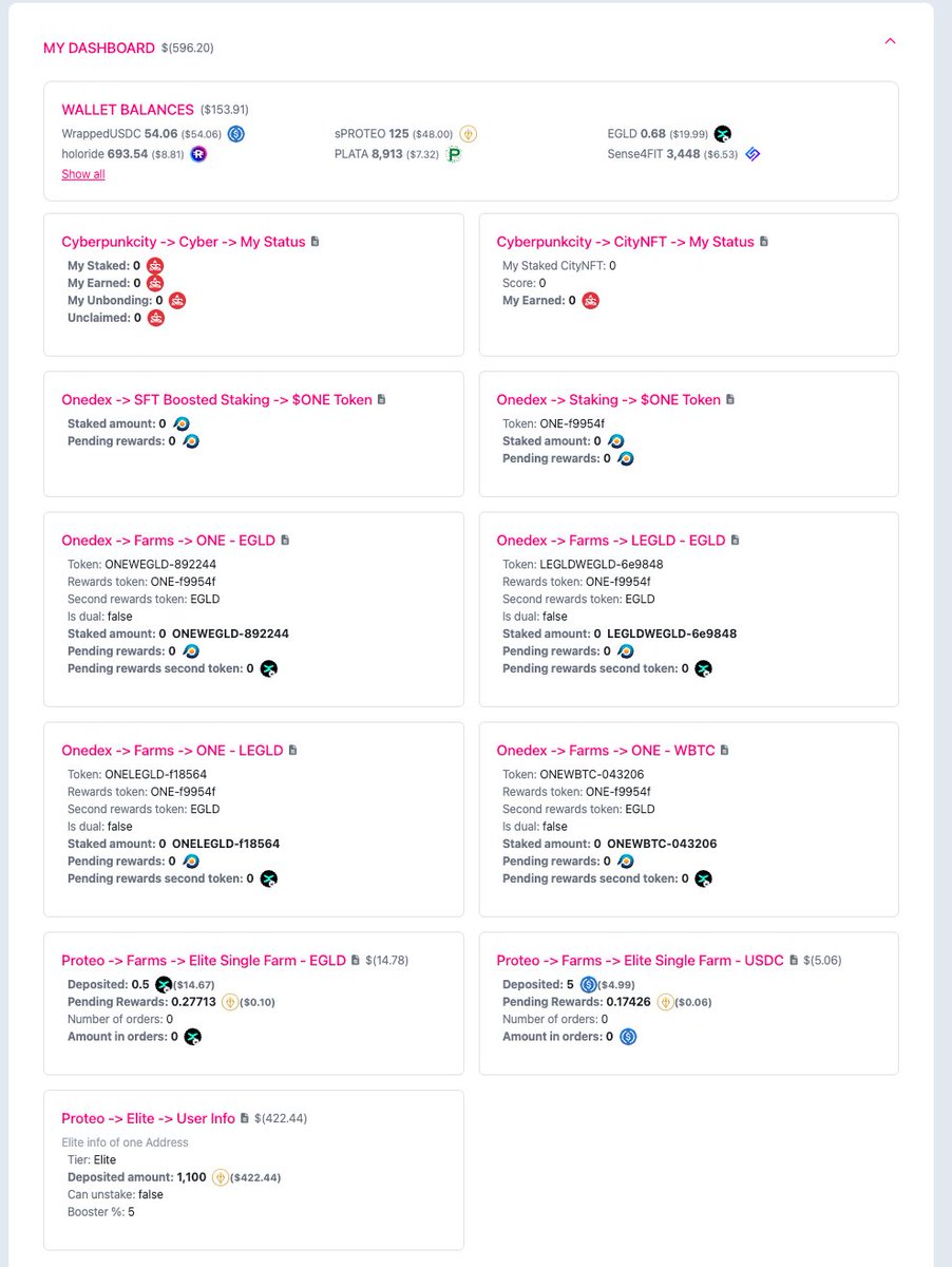 🏎️We have just published a new version:
💠 Easy Projects shows the value in $ of all your positions in the project ➡️ including staked + farming + pending rewards
💠 Custom Dashboard shows the value in $ of all your assets in wallet + all your positions in all integrated projects
