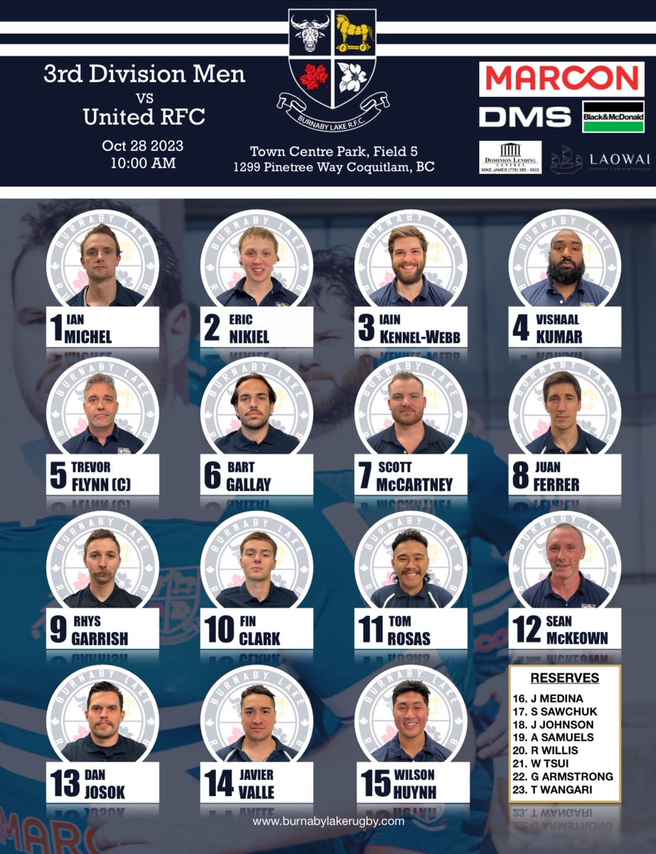 BLRC (@burnabylakerfc) on Twitter photo BLRC 3rd Division Men take on <a href="/UnitedRugbyClub/">United Rugby Club</a> at Town Ctr Park in Coquitlam at 10am!
Back at the BLRC clubhouse, the RWC final starts at noon. Doors open at 11:30.
<a href="/bcrugbyunion/">BC Rugby</a> <a href="/BCRugbyNews/">BC Rugby News</a> BLRC 3rd Division Men take on <a href="/UnitedRugbyClub/">United Rugby Club</a> at Town Ctr Park in Coquitlam at 10am!
Back at the BLRC clubhouse, the RWC final starts at noon. Doors open at 11:30.
<a href="/bcrugbyunion/">BC Rugby</a> <a href="/BCRugbyNews/">BC Rugby News</a>