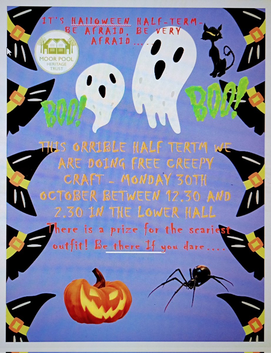 Dont forget our free creepy craft on Monday, be there between 12.30 and 2.30, in the Lower Hall, don't be a scardy cat......