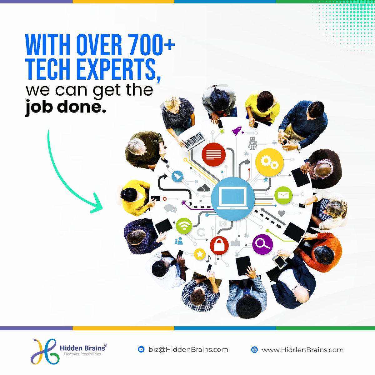 At Hidden Brains, we take pride in our talented team of tech experts dedicated to delivering cutting-edge solutions for all your digital needs.

With over 700+ Tech Experts, we can get the job done. Be our next success story.

#HiddenBrains #TechExperts #TechnologyPartner #Tech