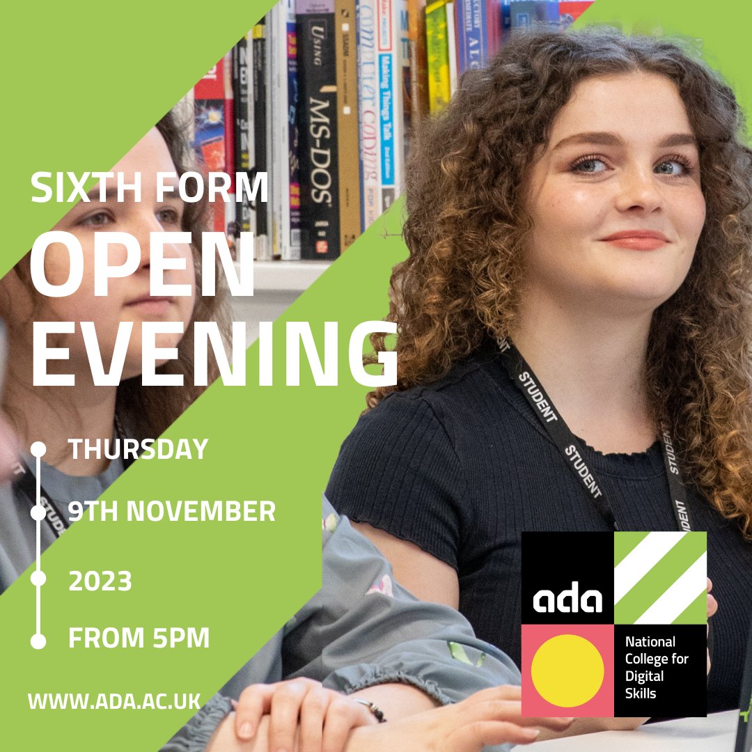 AdaCollege's tweet image. Ready to explore your future? Don&apos;t miss our Sixth Form Open Evening on Thursday, Nov 9th at 5pm. Register today and get a glimpse into the exciting opportunities that await you. The countdown starts now! #OpenEvening #alwaysada #digitaltribe ada.ac.uk